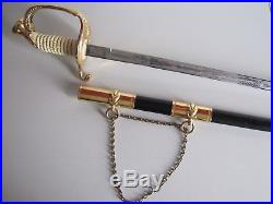 Post WWII Model 1852 USN US Navy-Naval Officers Etched Sword withLeather Scabbard
