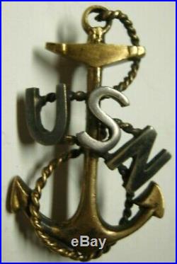 Pre 1905 US Navy Chief's Hat Badge Early Two loop Backing
