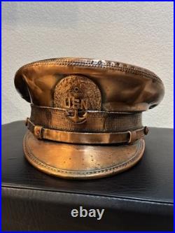 Profesionally Bronzed Service Warn US Navy Officer Cap