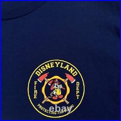 RARE Disneyland Fire Department T Shirt Navy Blue Mens L Protecting The Magic