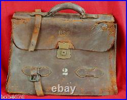 RARE U. S. N. United States Navy Numbered Leather Courier Bag Satchel Briefcase
