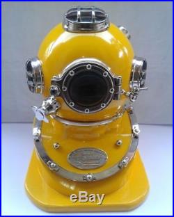 ROYAL U. S NAVY MARK V SOLID BRASS YELLOW DIVING DIVERS HELMET With BASE