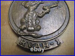 RVAH-1 UNITED STATES NAVY Old Embossed Brass Plaque Paperweight Attack Squadron