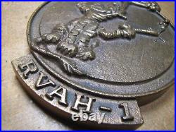 RVAH-1 UNITED STATES NAVY Old Embossed Brass Plaque Paperweight Attack Squadron