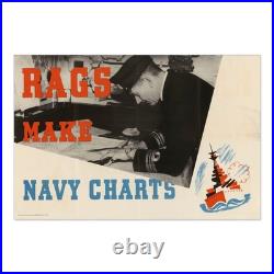 Rags Make Navy Charts WWII Propaganda Poster Aluminum Sign