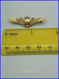 Rare 10k Yellow Gold H&H Naval Aviator Pilot Wings Pin USN Vintage