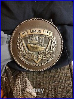 Rare Vintage USS Simon Lake AS33 Submarine Tender Solid Brass Plaque