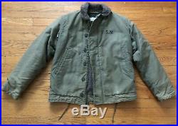 Rare Vintage WWII N-1 Deck Jacket NXsx-74692 Alpaca Lined Sz 38 USN Talon Zip