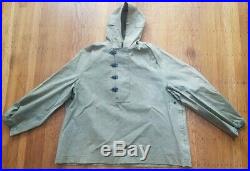 Rare Vtg Wwii 1940s Us Navy Hooded Foul Weather Hooded Smock Deck Jacket