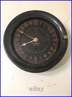 Rare WWII Era Seth Thomas US Navy 24 Hour Military Time Zulu Clock 8 1/2 Dial