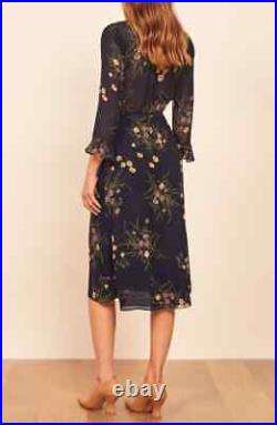 Reformation Mulberry Floral Print Wrap Mademoiselle MIDI Navy- Dress M=6-8