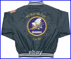 SEABEES WE BUILDWE FIGHTCAN DO SATIN JACKET with Flag. Officially Licensed