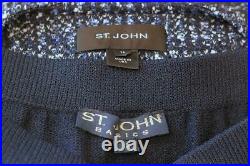 ST JOHN COLLECTION Knit Navy Blue Cream JACKET Only XL 16 14 Suit Blazer Fringes