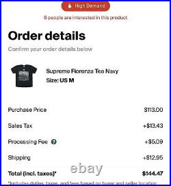 SUPREME Fiorenza Tee Navy Authentic Sold Out NWT SS18 Suprema M DeadStock Medium
