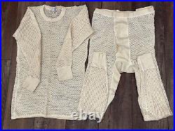 Scandinavian Knitters Shirt Pants Set Hippie Mesh Fishnet Long johns L Wool NEW