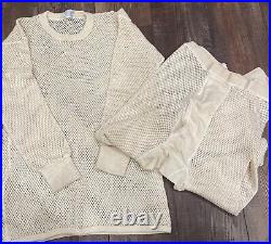 Scandinavian Knitters Shirt Pants Set Hippie Mesh Fishnet Long johns L Wool NEW