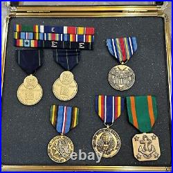 Set Of US Navy Metals In Display Case Set Of US Navy Metals In Display Case
