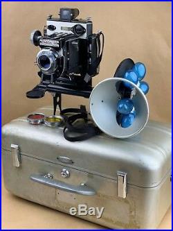 Simmon Bros. Omega 120 Camera with Turret flash, 90mm Wollensak Omicron & USN Case