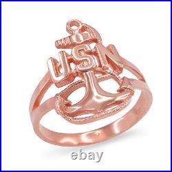 Solid 14k Rose Gold United States US Navy Anchor Ring