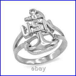 Solid 14k White Gold United States US Navy Anchor Ring