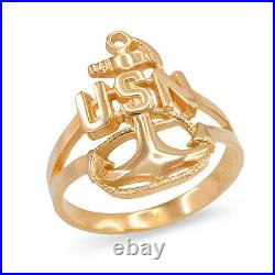 Solid 14k Yellow Gold United States US Navy Anchor Ring