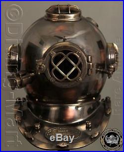 Solid Antique U. S Navy Mark V Copper & Brass Diving Divers Helmet Full 18