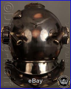 Solid Antique U. S Navy Mark V Copper & Brass Diving Divers Helmet Full 18