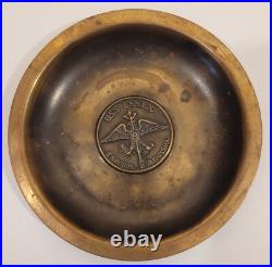 Solid Brass Medallion Tray of the USS ESSEX Ships Motto 1940-50s Naval History