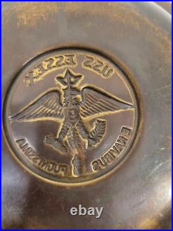 Solid Brass Medallion Tray of the USS ESSEX Ships Motto 1940-50s Naval History