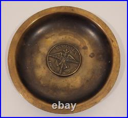 Solid Brass Medallion Tray of the USS ESSEX Ships Motto 1940-50s Naval History