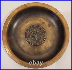 Solid Brass Medallion Tray of the USS ESSEX Ships Motto E NAVIBUS PUGNISSIMA