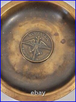 Solid Brass Medallion Tray of the USS ESSEX Ships Motto E NAVIBUS PUGNISSIMA