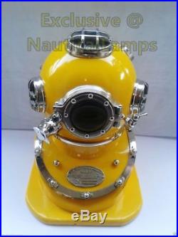 Solid Brass U. S Navy Mark V Diving Divers Yellow Helmet