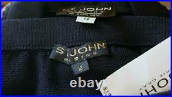 St John Evening Navy Blue Jacket New Skirt L 12 10 2pc Suit Metallic Gold Sequin