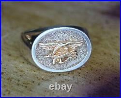 Stunning 14k Solid Gold & Sterling Silver U. S. Navy SEAL Ring Trident Size 11