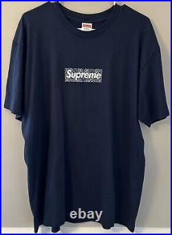 Supreme Bandana Box Logo Tee T-Shirt Large Navy 100% Authentic FW19 Preowned