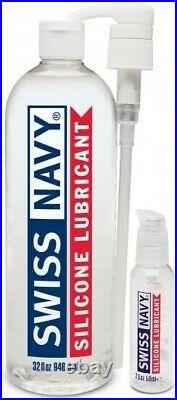 Swiss Navy Silicone Lubricant 32oz /946ml Sex Lube Pump + 2oz Empty Bottle