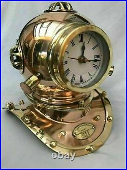 Table Clock Diving Divers Helmet Copper Brass U. S Navy maritime Nautical Gift