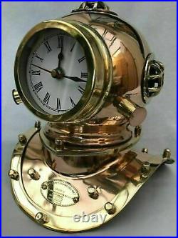 Table Clock Diving Divers Helmet Copper Brass U. S Navy maritime Nautical Gift