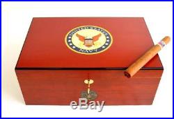 U S NAVY 100 Cigar Humidor by AMERICAN EMBLEMS Rich Cherry Finish SHIPS FREE