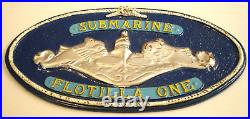U. S. NAVY Submarine FLOTILLA ONE Warfare Insignia Vtg 11-5/8 CAST BRASS PLAQUE