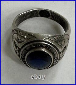 U. S. Naval Forces Ring United States Navy Sterling Silver Blue Stone 184g Sz 10
