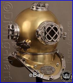 U. S Navy Antique Mark V Solid Steel & Brass Diving Divers Helmet Full 18