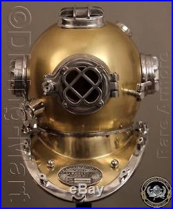 U. S Navy Antique Mark V Solid Steel & Brass Diving Divers Helmet Full 18