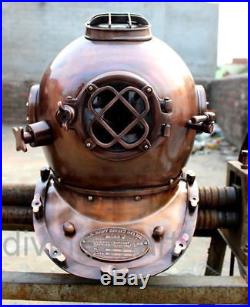 U. S Navy Brown Antique Mark V Solid Brass Steel Diving Divers Helmet