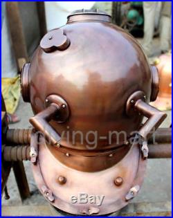 U. S Navy Brown Antique Mark V Solid Brass Steel Diving Divers Helmet
