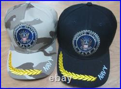 U. S. Navy Cap Black & Tan Colors 60 Pc 2 Color Embroidery Design 100 % Acrylics