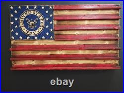 U. S. Navy Challenge Coin Display Rack Holder Shelf Wood Flag Military Gift