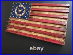 U. S. Navy Challenge Coin Display Rack Holder Shelf Wood Flag Military Gift