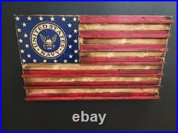 U. S. Navy Challenge Coin Display Rack Holder Shelf Wood Flag Military Gift